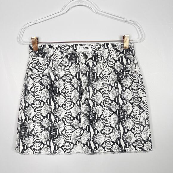 Frame Size 26 Le Mini Python Denim Skirt White Black Snakeprint Womens Cotton - Picture 1 of 13